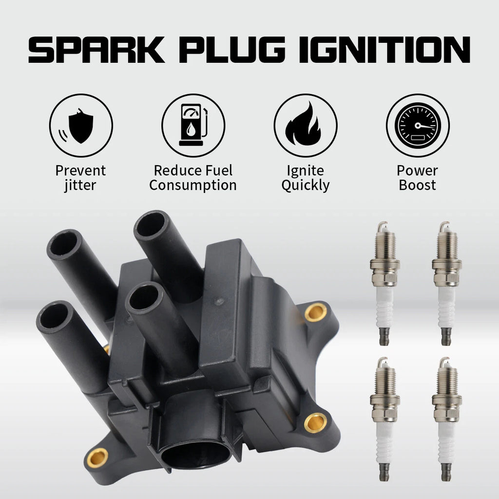 Ignition Coil & 4X Iridium Spark Plug for Ford Focus 2000–2004 2.0L L4 FD497
