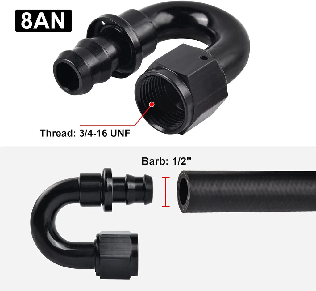 8AN 6AN 10AN 180 Degree Push-On Oil Gas Fuel Hose Line Fittings for Universal (—–—)