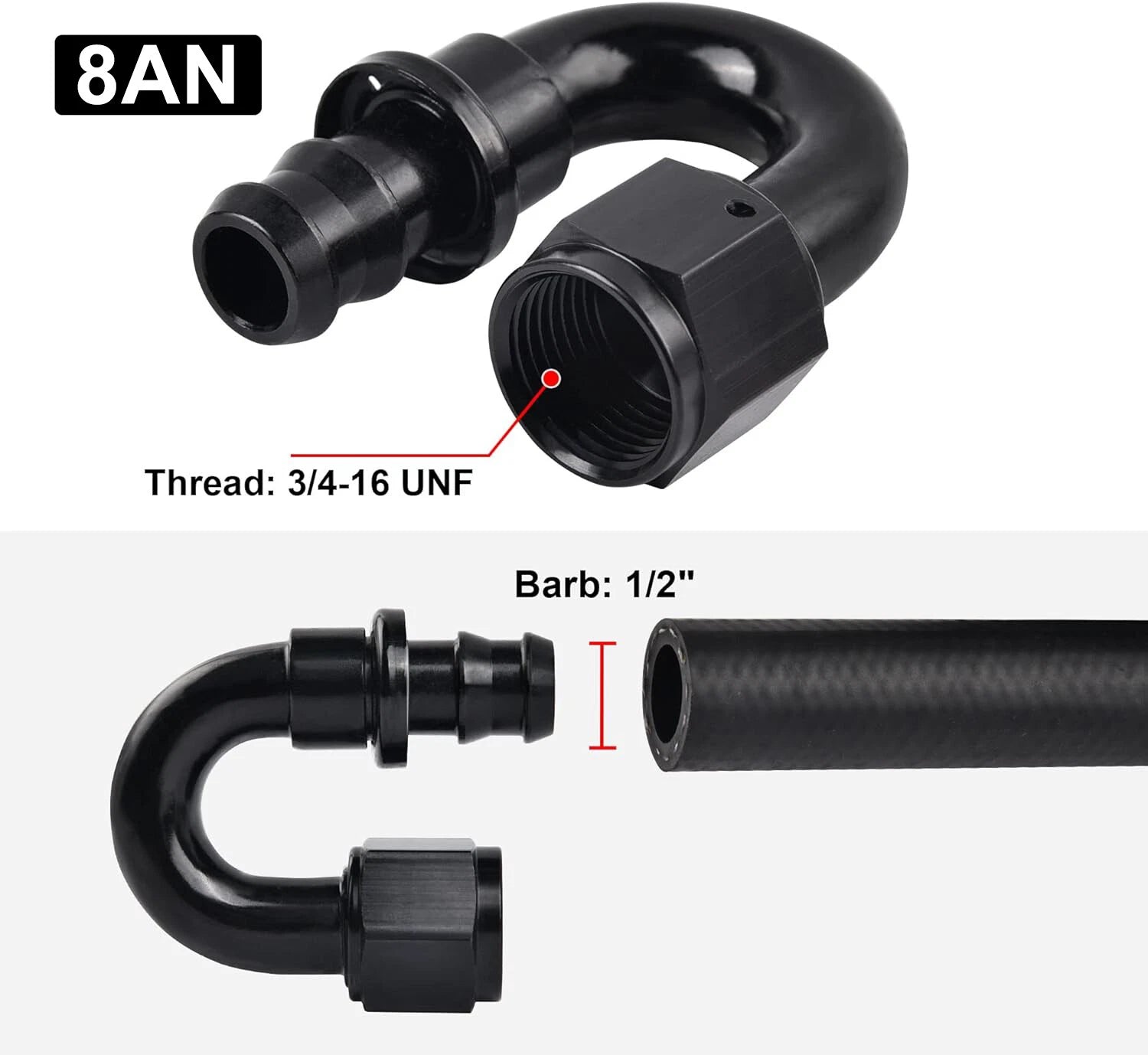 8AN 6AN 10AN 180 Degree Push-On Oil Gas Fuel Hose Line Fittings for Universal (—–—)