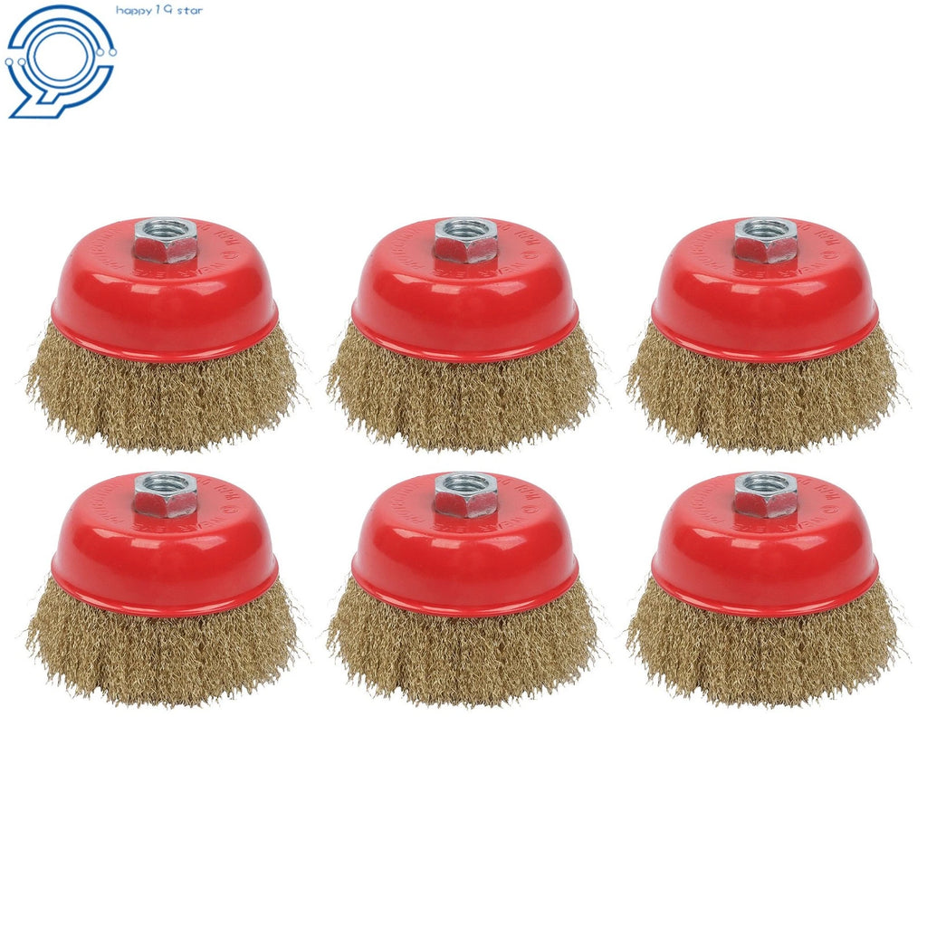 6 Pack 4 Inch Crimped Wire Cup Wheel Brush Set 5/8"-11 Arbor for Grinders