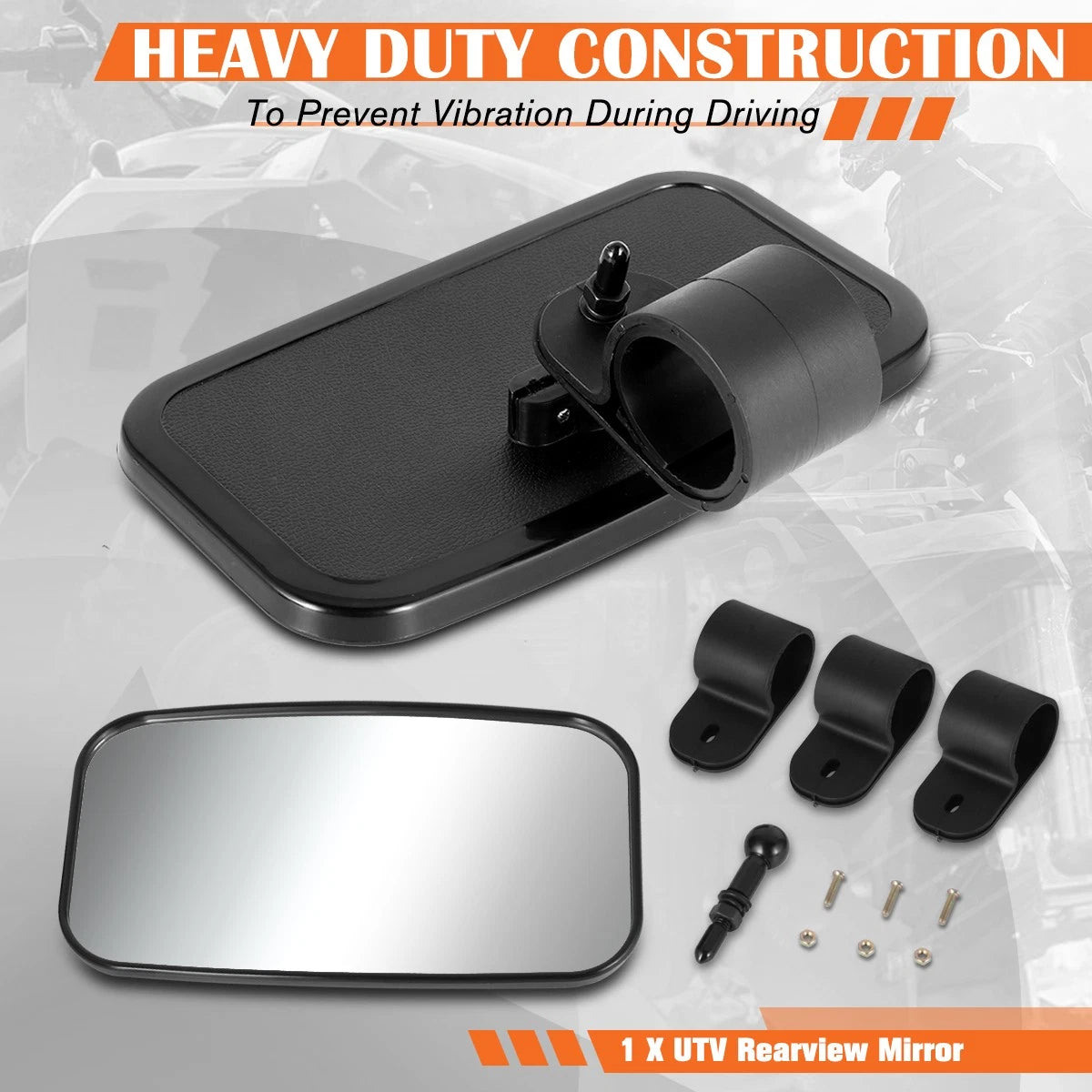 Universal UTV Rear View Mirror Roll Cage Bar Mount - Textured Convex