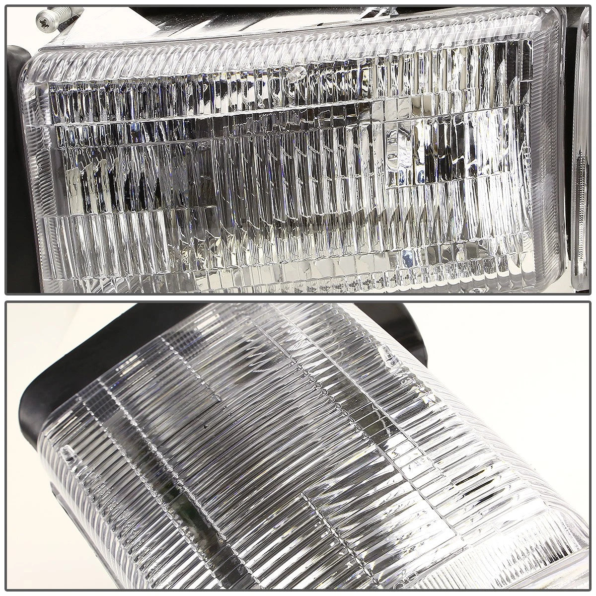 Set of 2 Chrome Housing Clear Headlight Assembly + Corner + LED Fog Light for Ram (1994–2002)