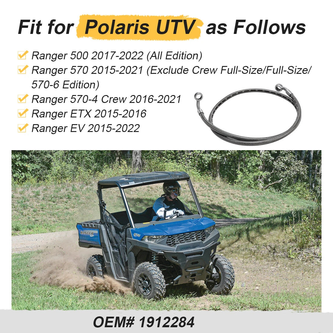 Right Front Brake Line for Polaris Ranger 570/Ranger Crew 570 (2015–2022)