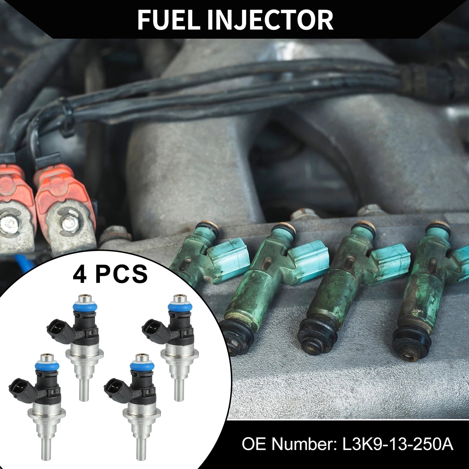 Set of 4 Fuel Injectors for Mazda CX-7 (2007–2012) No.L3K9-13-250A Black