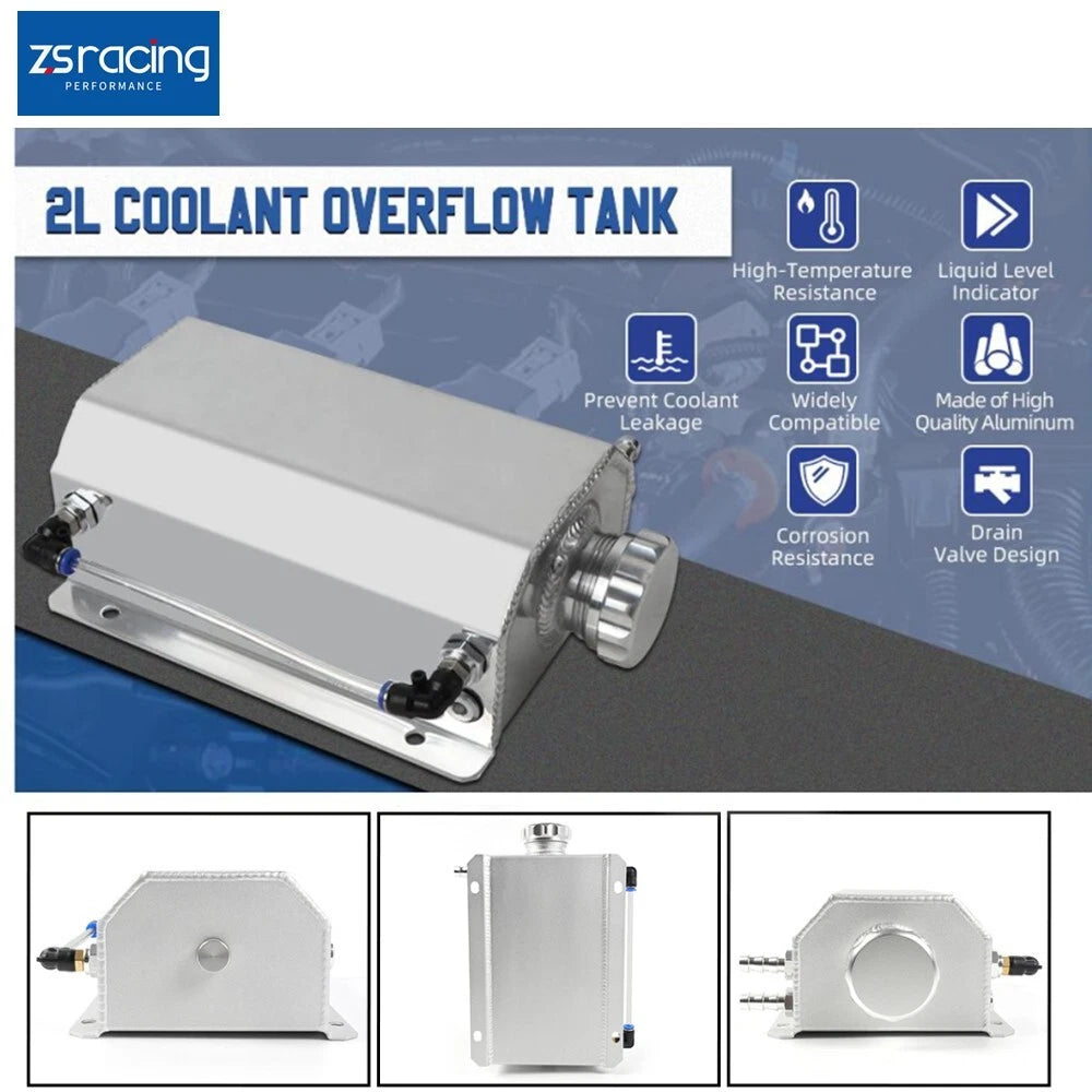 2L Universal Aluminum Radiator Coolant Overflow Tank