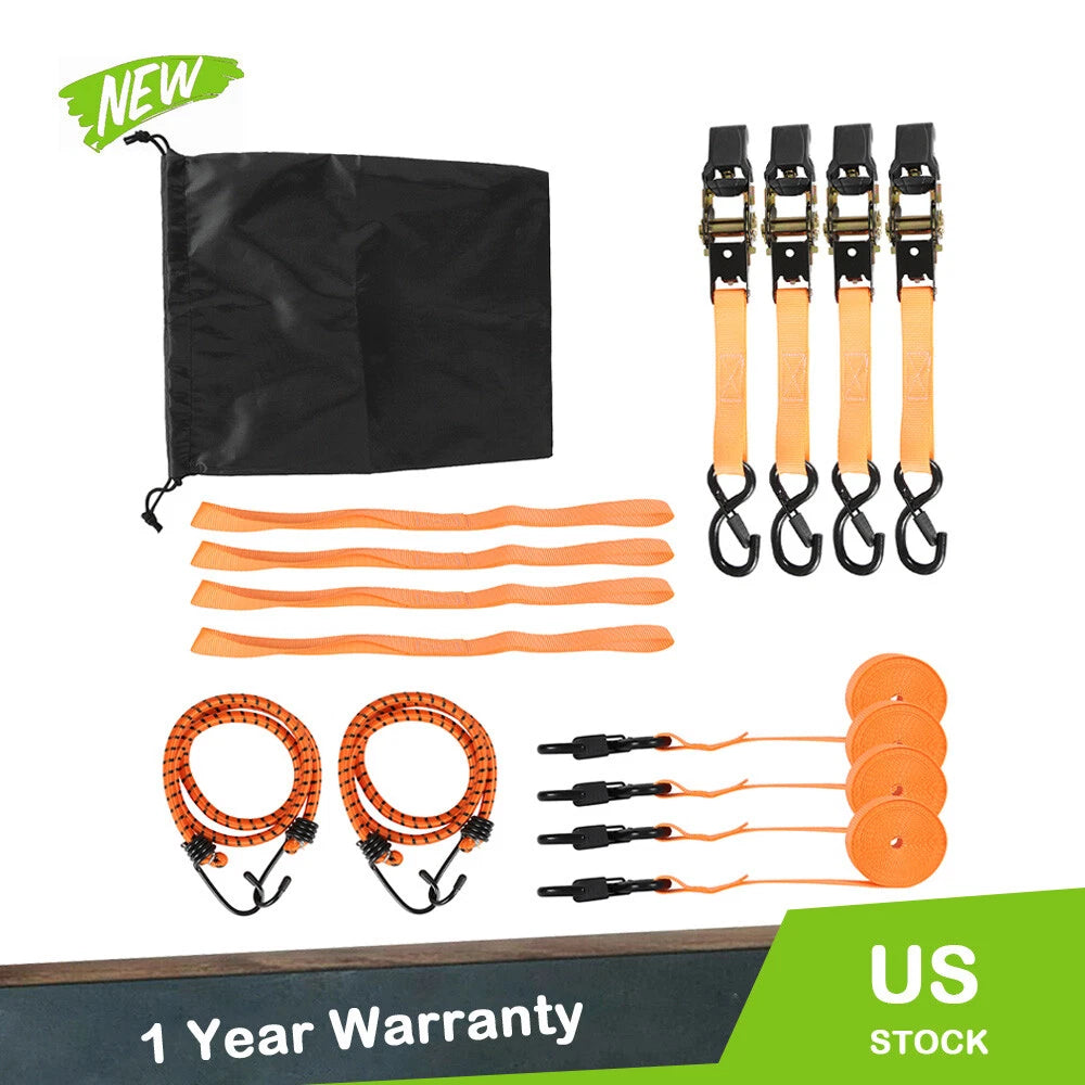 Set of 4 Cargo Control Ratchet Tie Down Straps for Various Models (15 FT)
