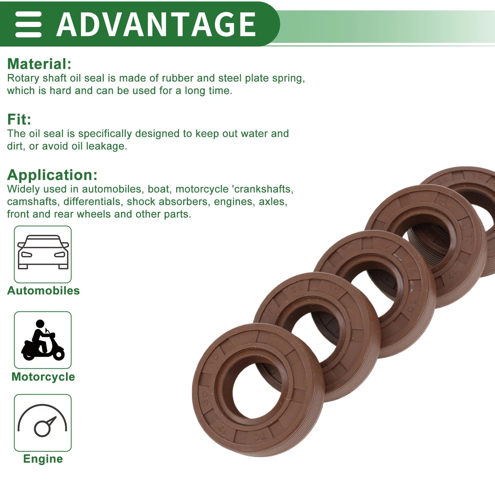 Oil Seal FKM Rubber 17x35x10mm for Various Models (5 Pcs)