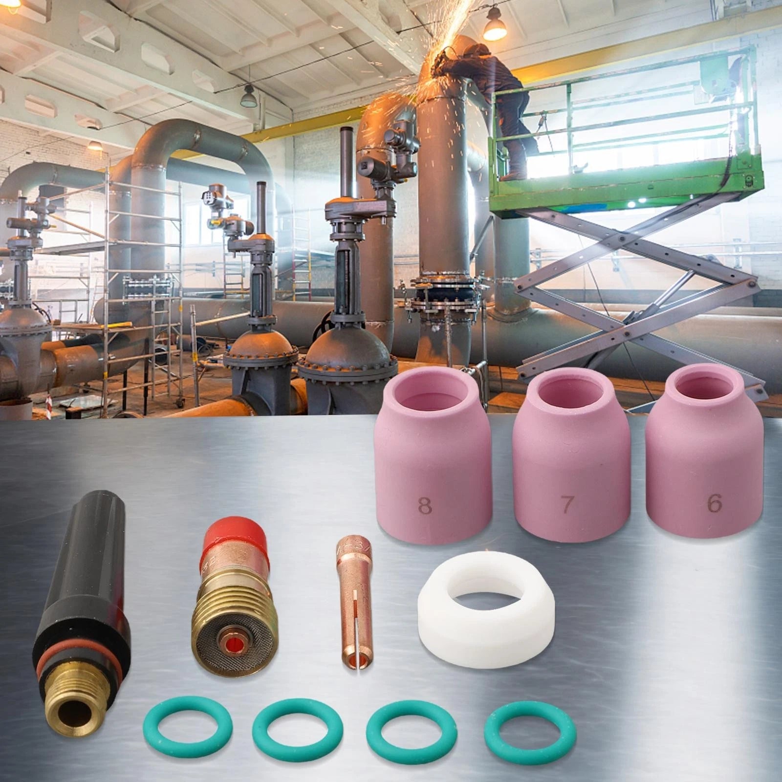 12pcs Gas Lens Welding Parts for 17GL332 (3/32" Alumina Nozzle)