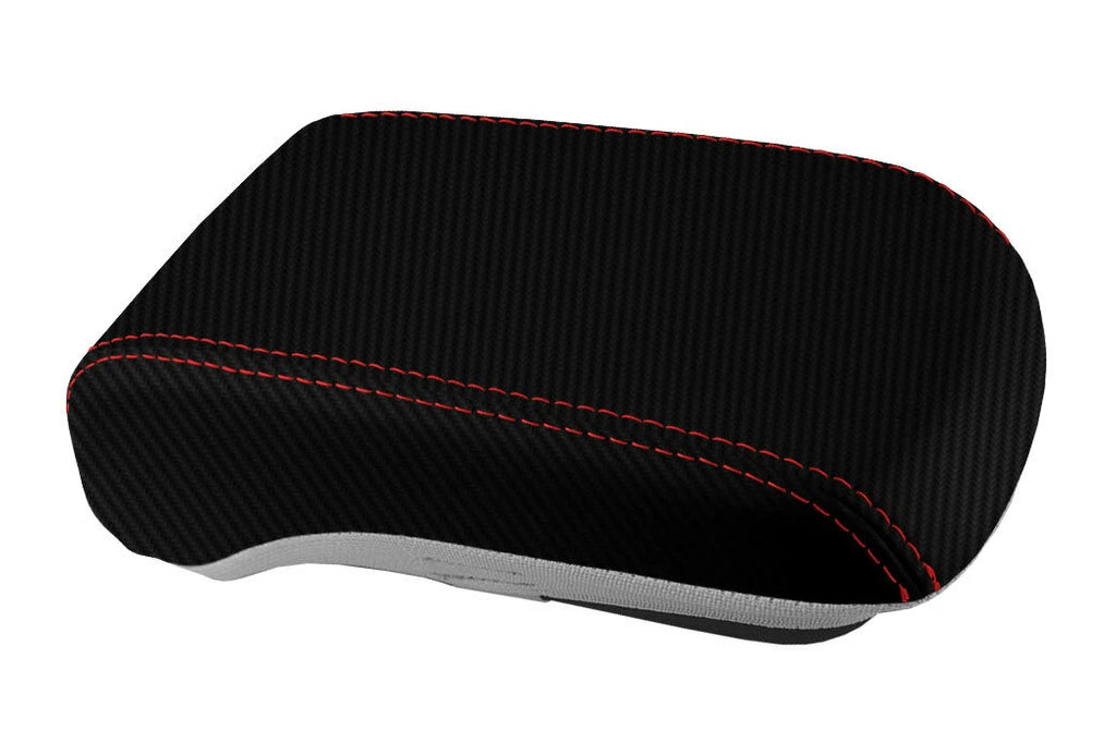 Console Lid Armrest Cover for Mitsubishi Lancer (2008–2016) Carbon Fiber Red Stitch