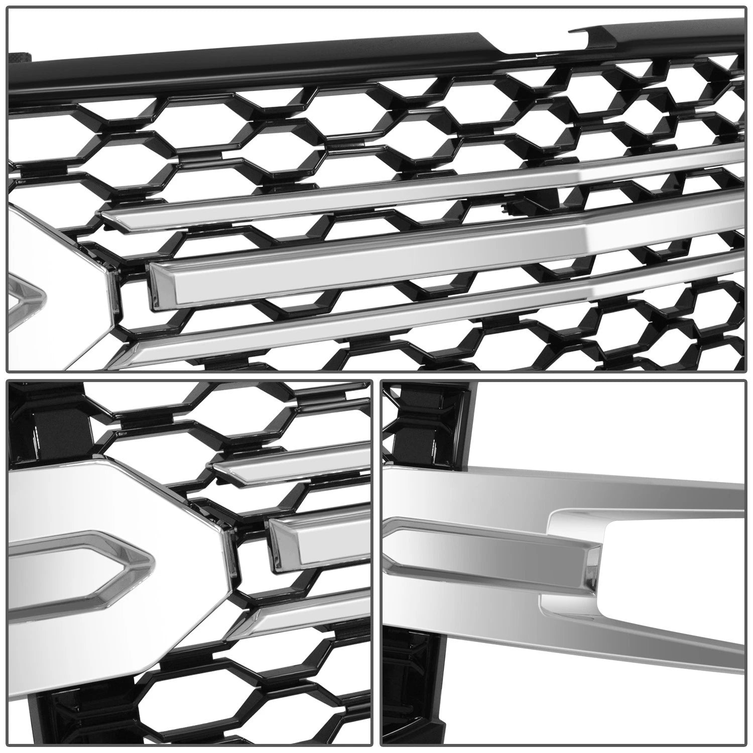 Black/Chrome Badgeless Honeycomb Mesh Front Grille for Silverado 1500 (2019–2022)
