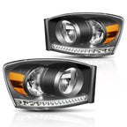 LED DRL Strip Headlight for Dodge Ram Truck (2006–2009) Black Housing Amber