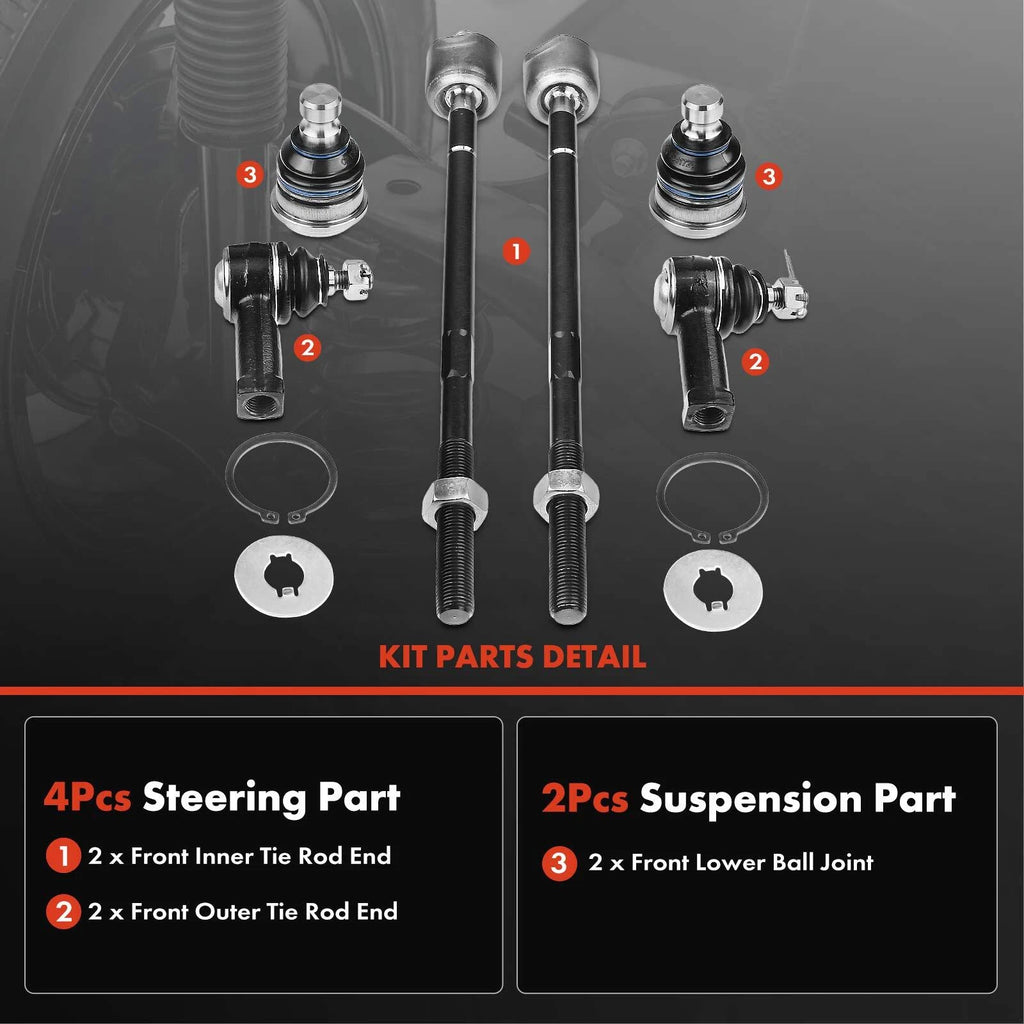6x Inner & Outer Tie Rod Ball Joint for Dodge Stratus Chrysler Sebring (2001–2006)