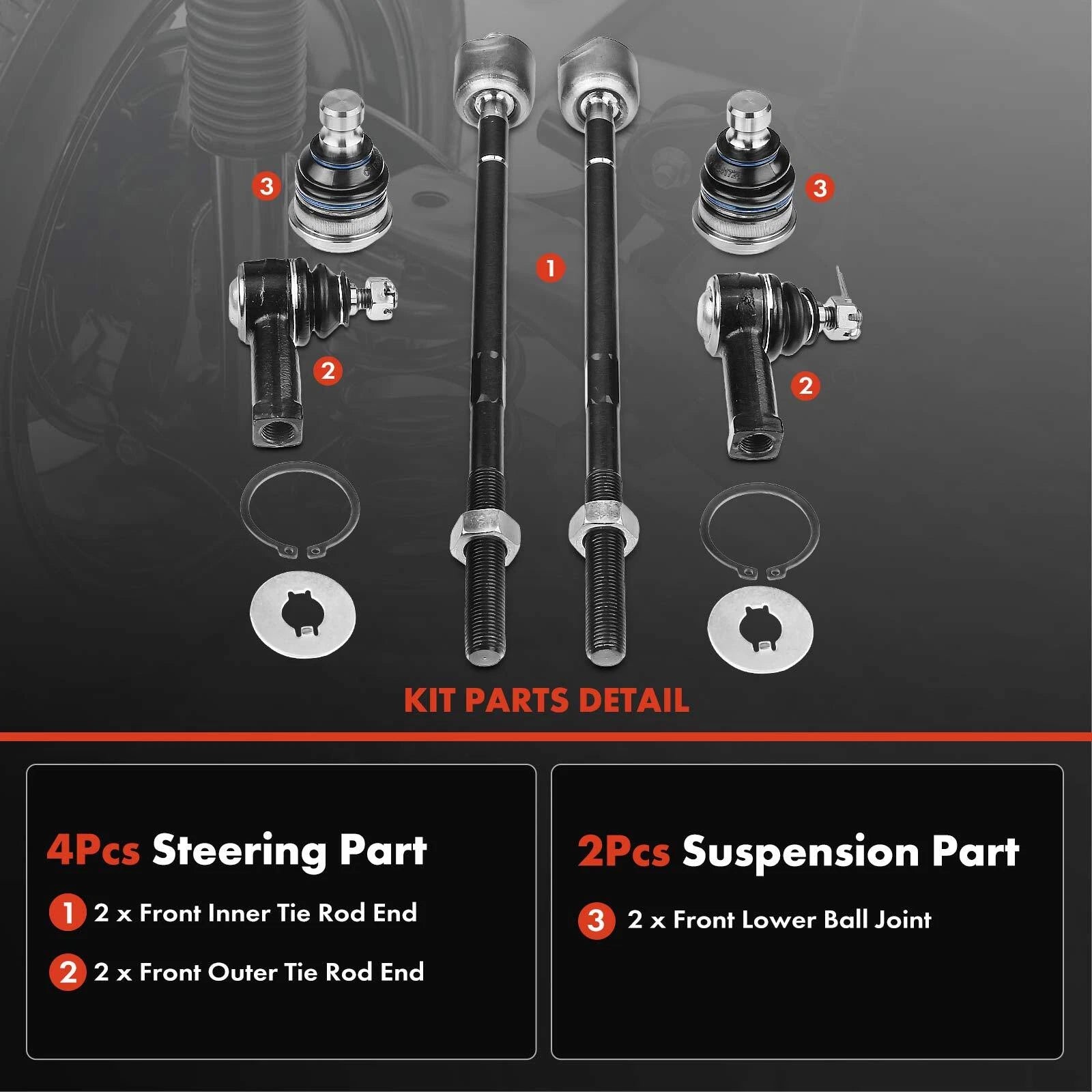 6x Inner & Outer Tie Rod Ball Joint for Dodge Stratus Chrysler Sebring (2001–2006)