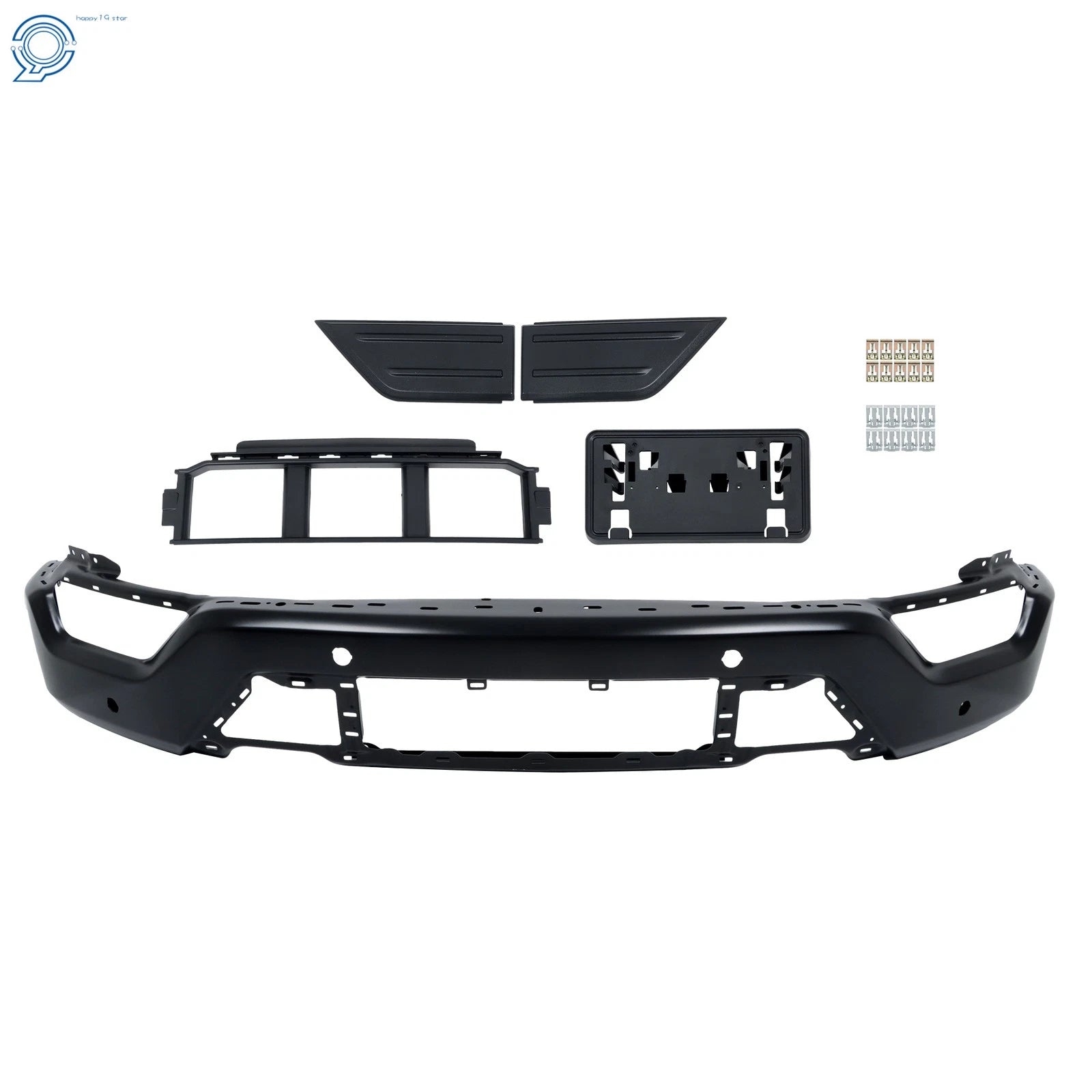 Front Bumper Face Bar 5PCS for Ford F150 (2021–2023) Steel Black w/ 6 Sensor Holes