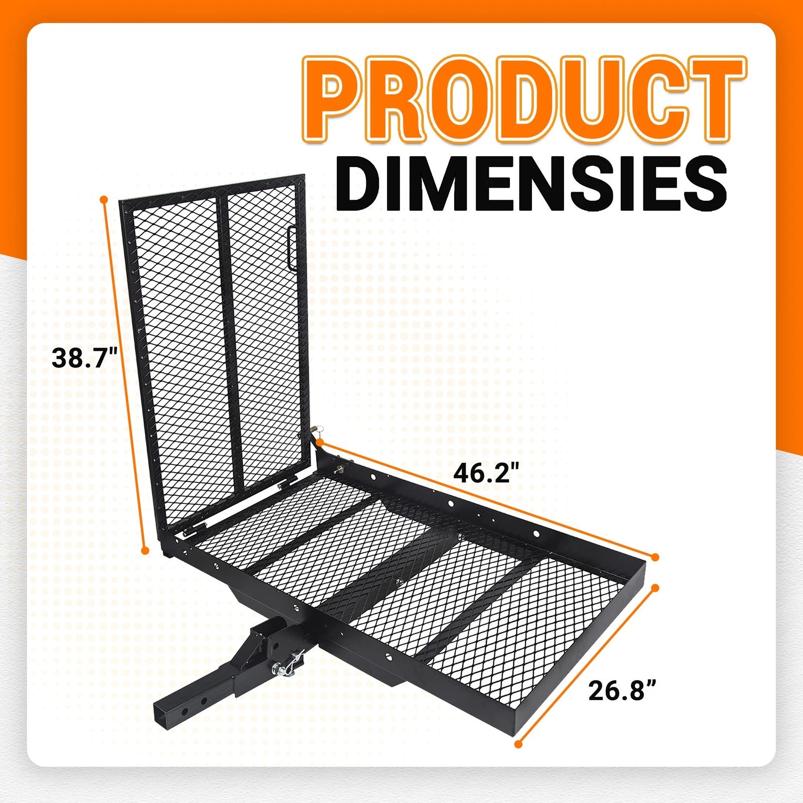 Folding Wheelchair Carrier Rack for Hitch Mount Steel Cargo Basket