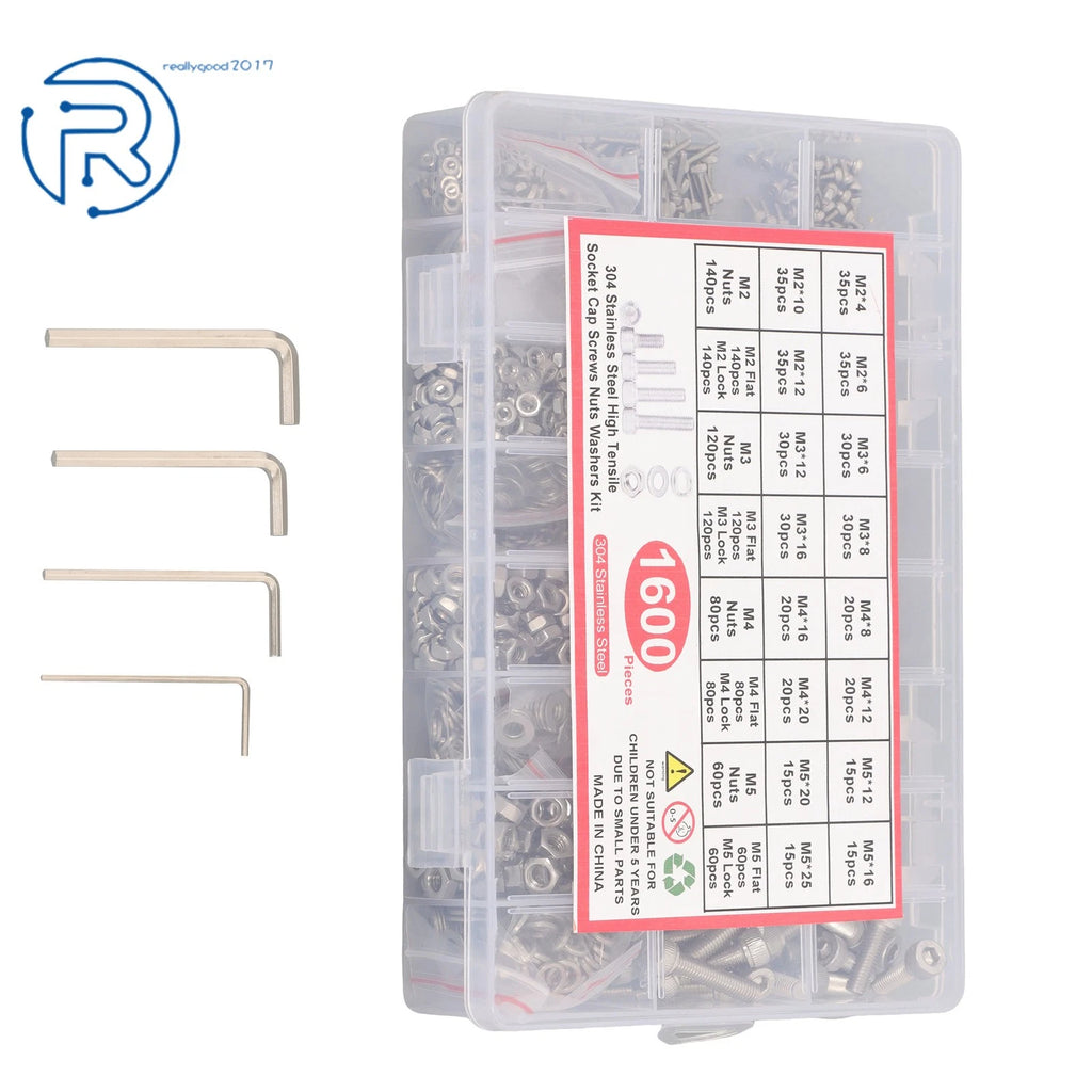 Set of 16 Metric Screw and Bolt Kits for M2 M3 M4 M5