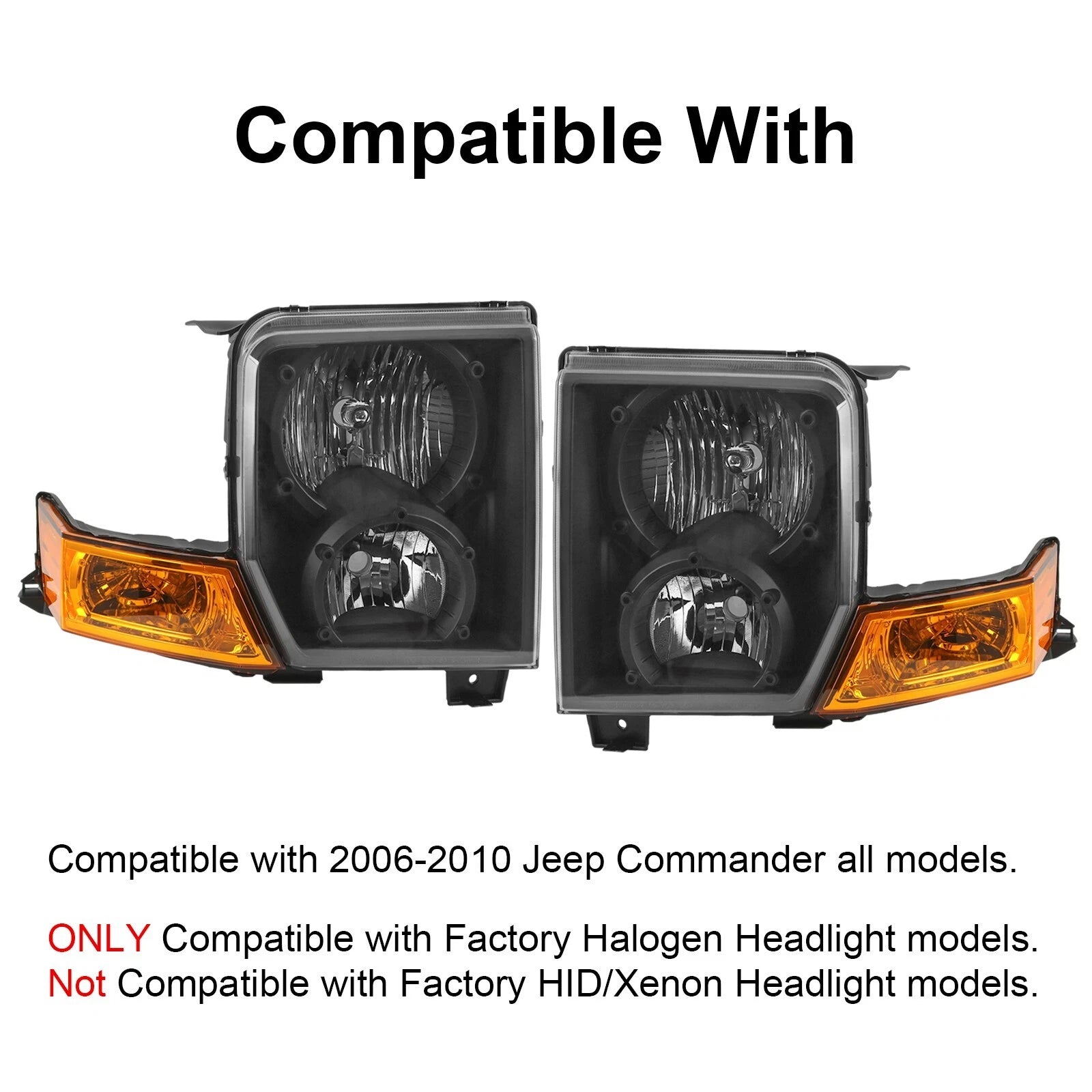 Black Crystal Headlights for Jeep Commander (2006-2010)