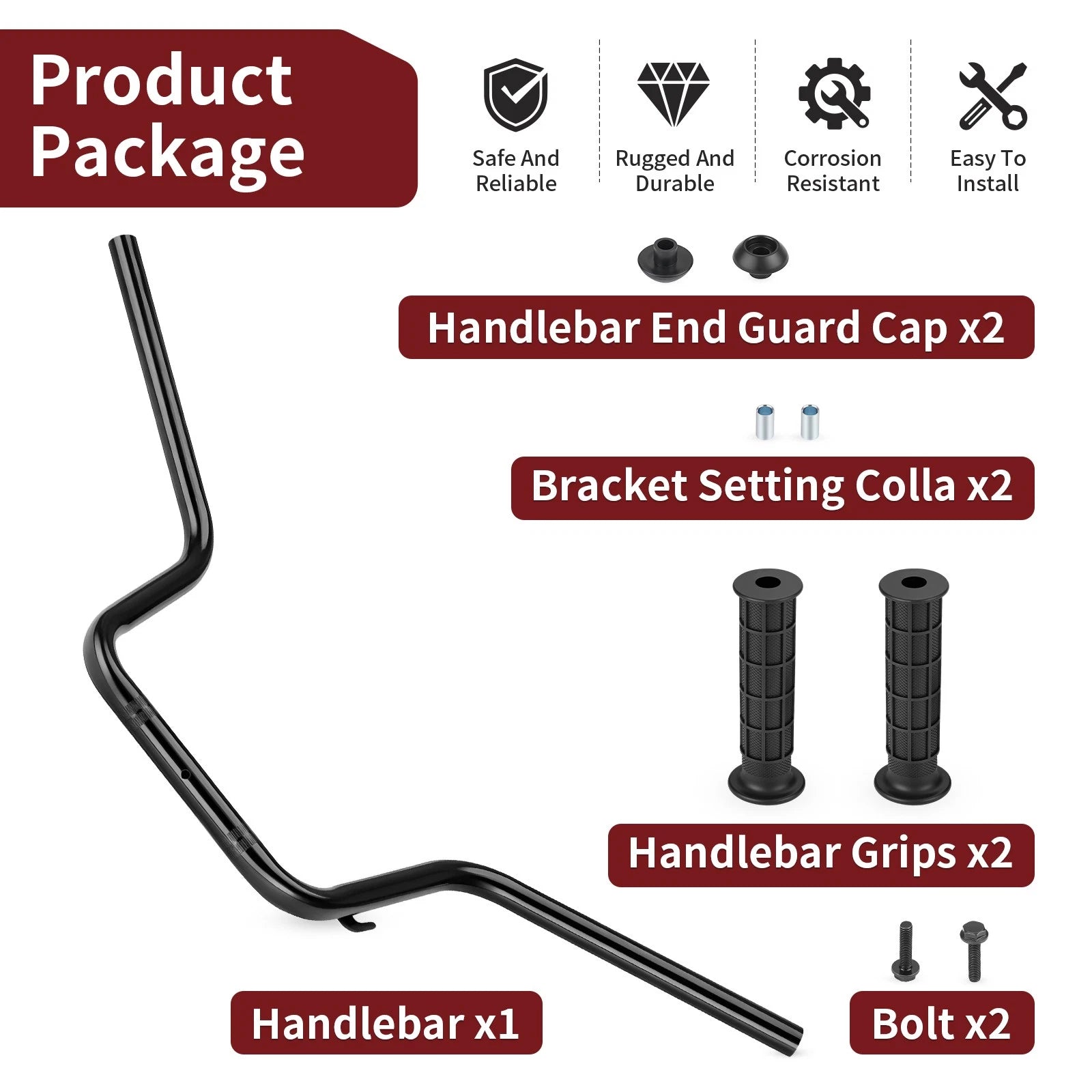 Handlebar & Grip w/ Bar End for Honda Foreman 450 TRX450ES/S/FE/FM (1998–2001)