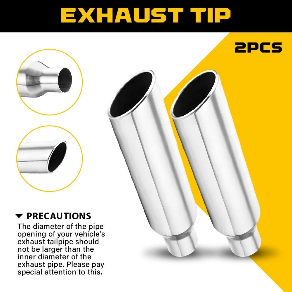 Stainless Steel Exhaust Tips 2.5" ID 4" OD 17" Long for Universal Fit