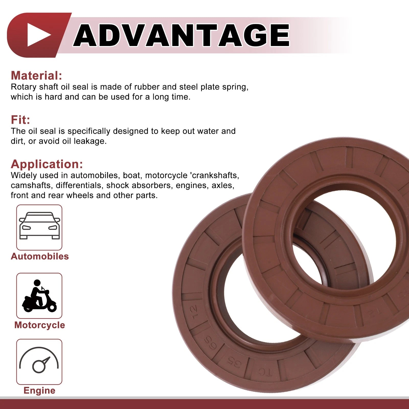 Set of 2 Oil Seal Rotary Shaft Seal FKM Rubber 35x65x12mm for Various Models