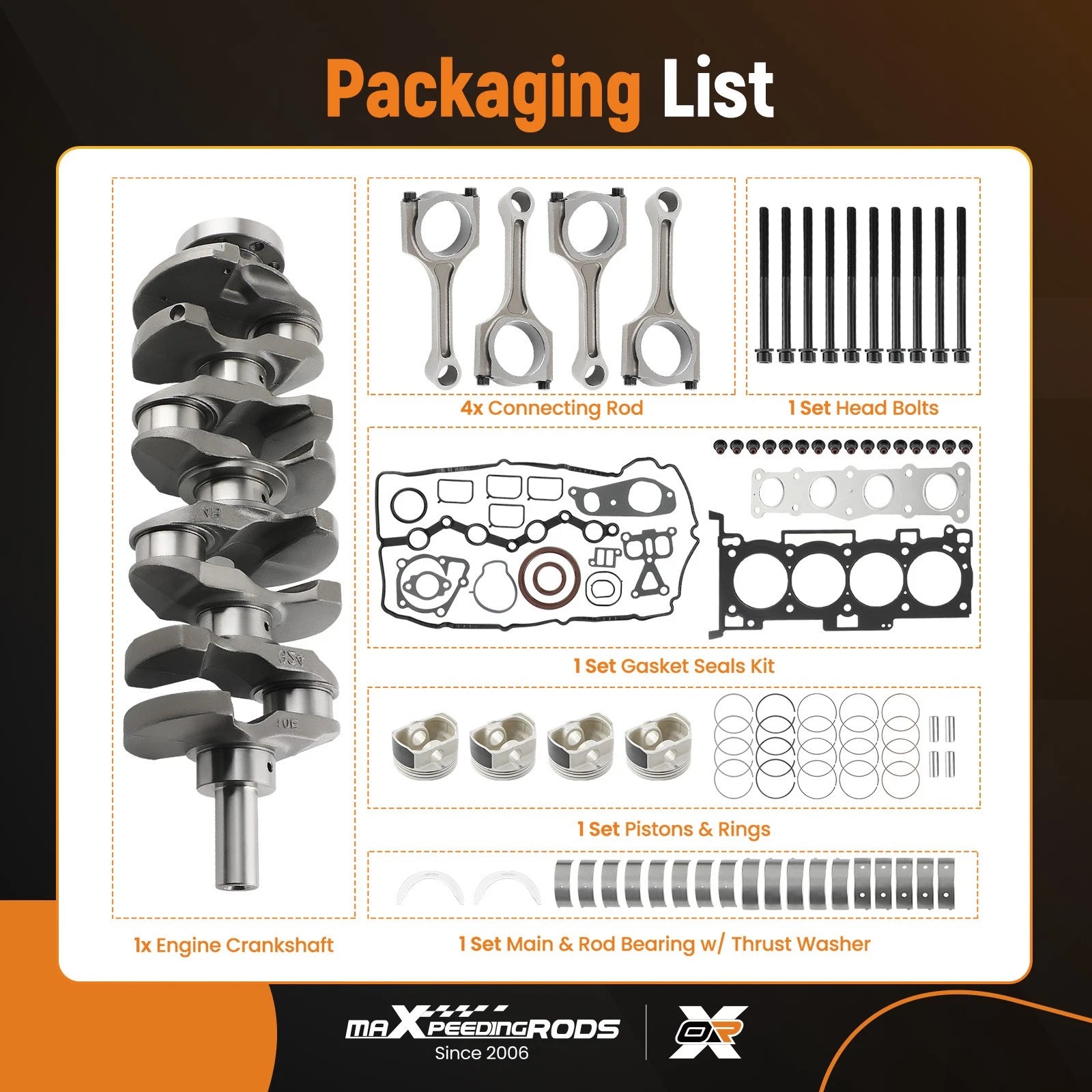 G4KE Engine Rebuild Overhaul Kit for Hyundai Sonata, Santa Fe, Kia Optima (2.4L)