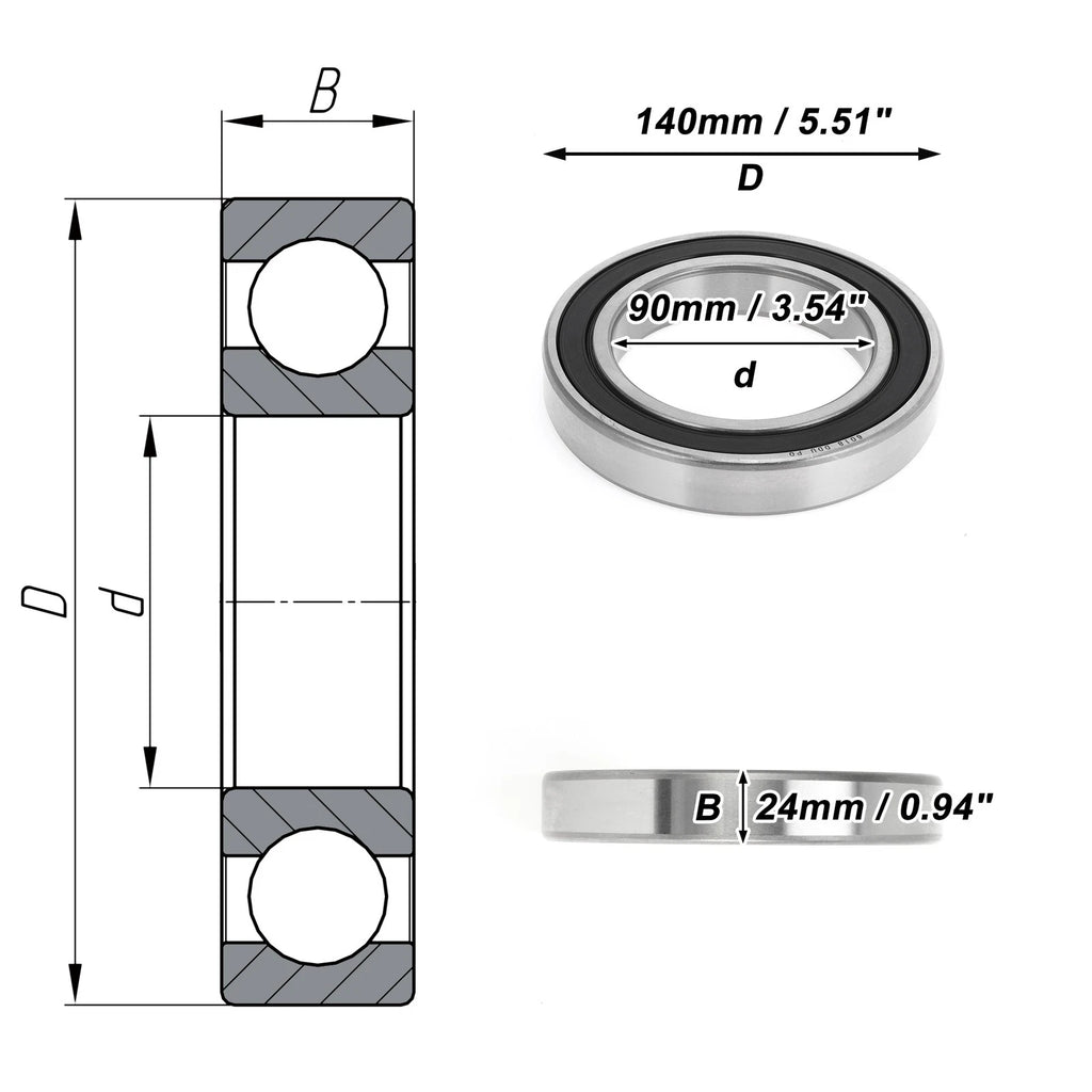 Deep Groove Ball Bearing 6018DDU for Scooter Skateboard Wheel (P0)