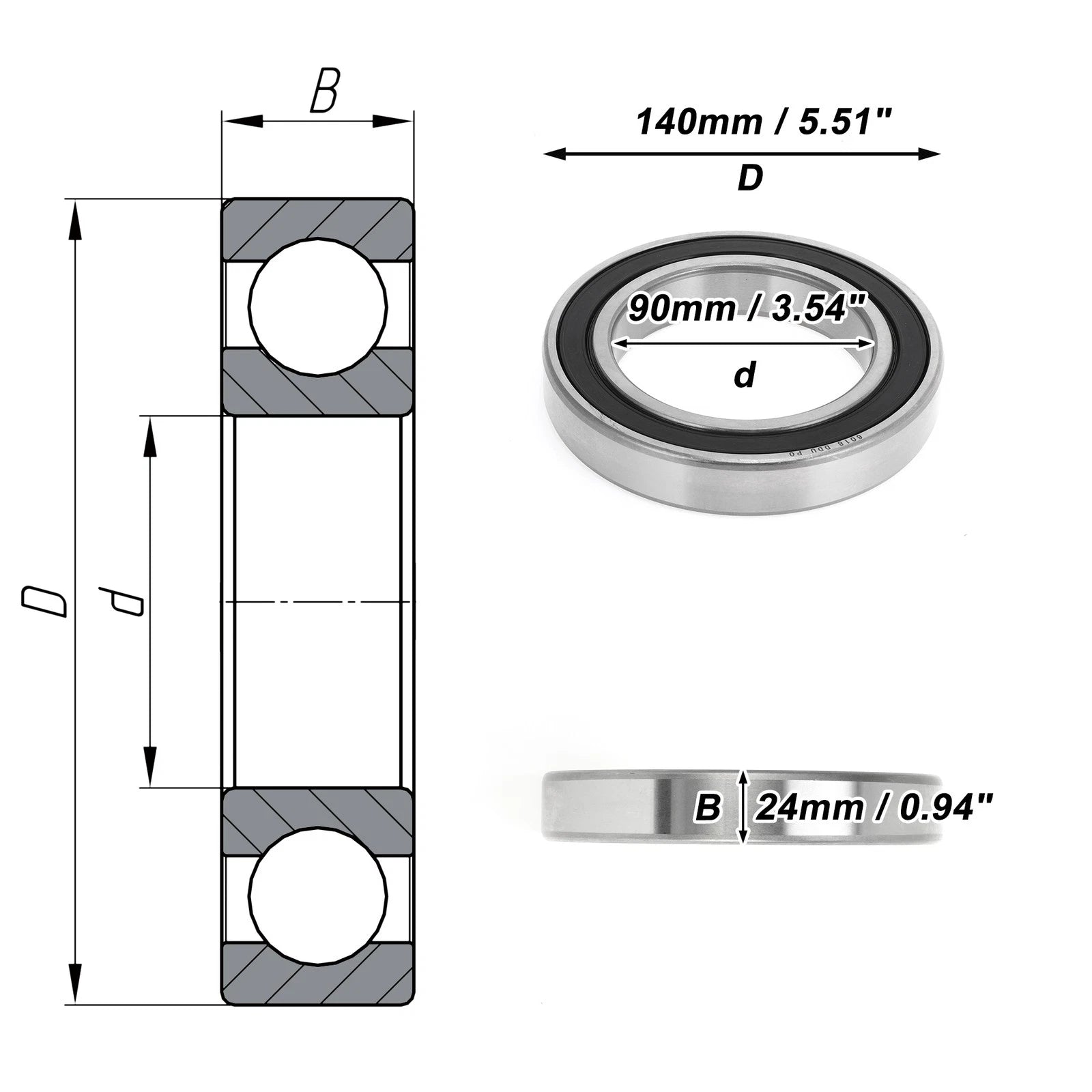 Deep Groove Ball Bearing 6018DDU for Scooter Skateboard Wheel (P0)