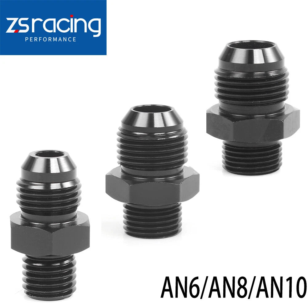 Set of 4 AN Male Flare to Metric Straight Fitting Adapters - Black