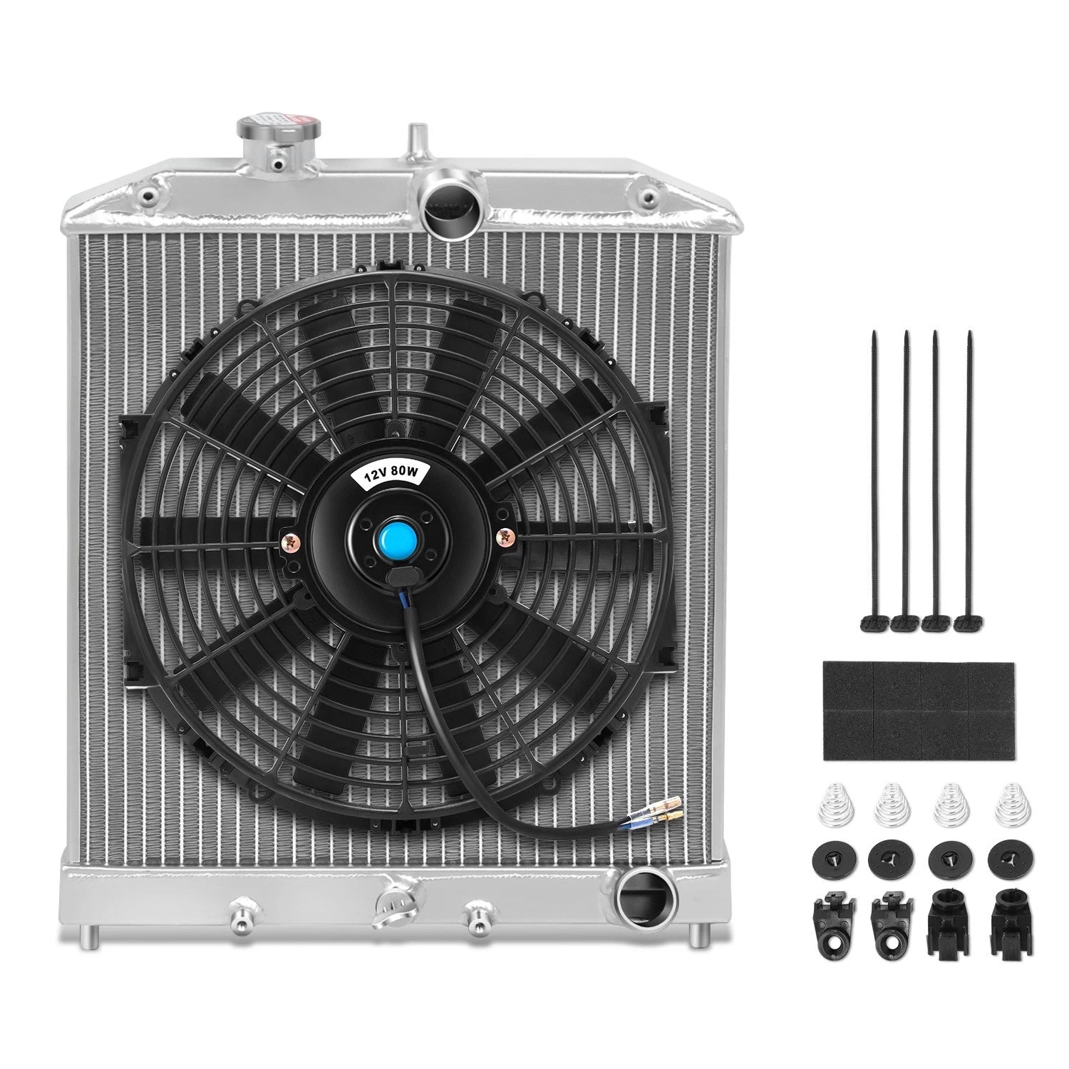 2 Row Aluminum Radiator + Black Fan for Honda Civic/Del Sol/Integra (1992–2000)