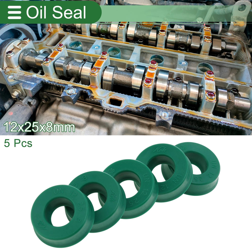 Set of 5 Oil Seal Rotary Shaft Seal 12x25x8mm High Pressure Green