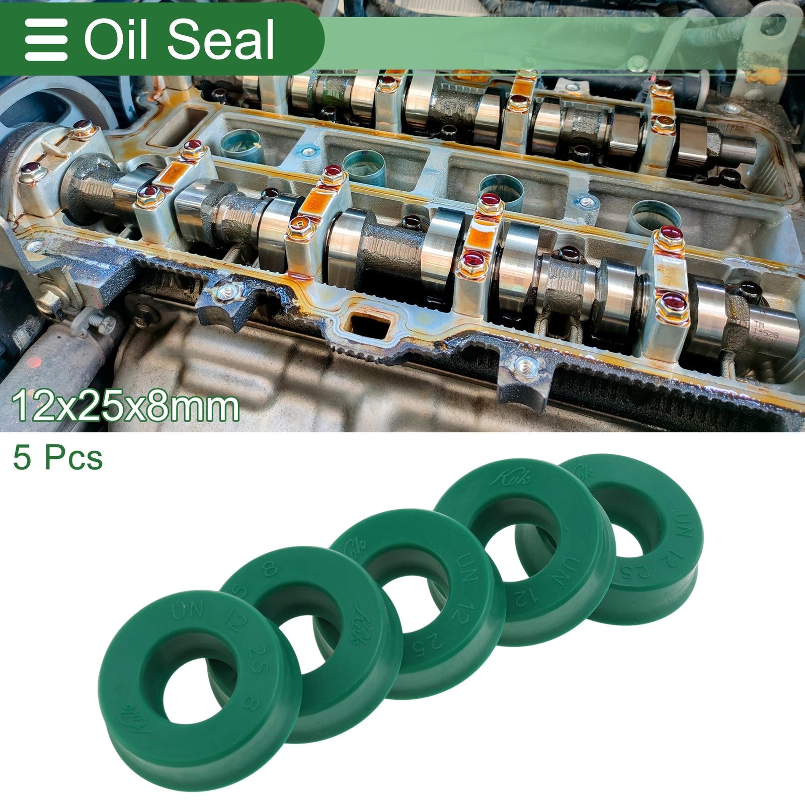 Set of 5 Oil Seal Rotary Shaft Seal 12x25x8mm High Pressure Green