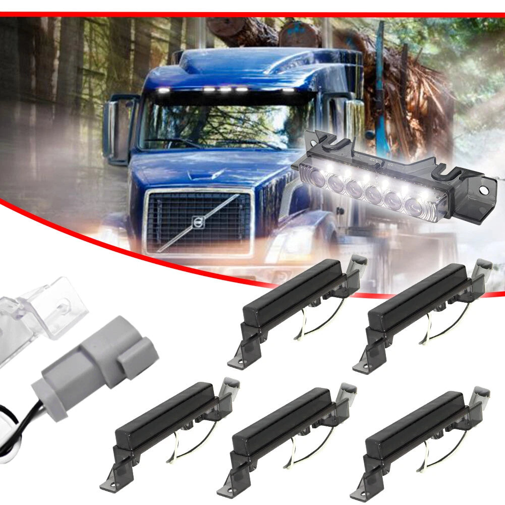 Set of 5 Smoked Lens White LED Cab Roof Marker Lights for Volvo VN/VNL (2003–Present)