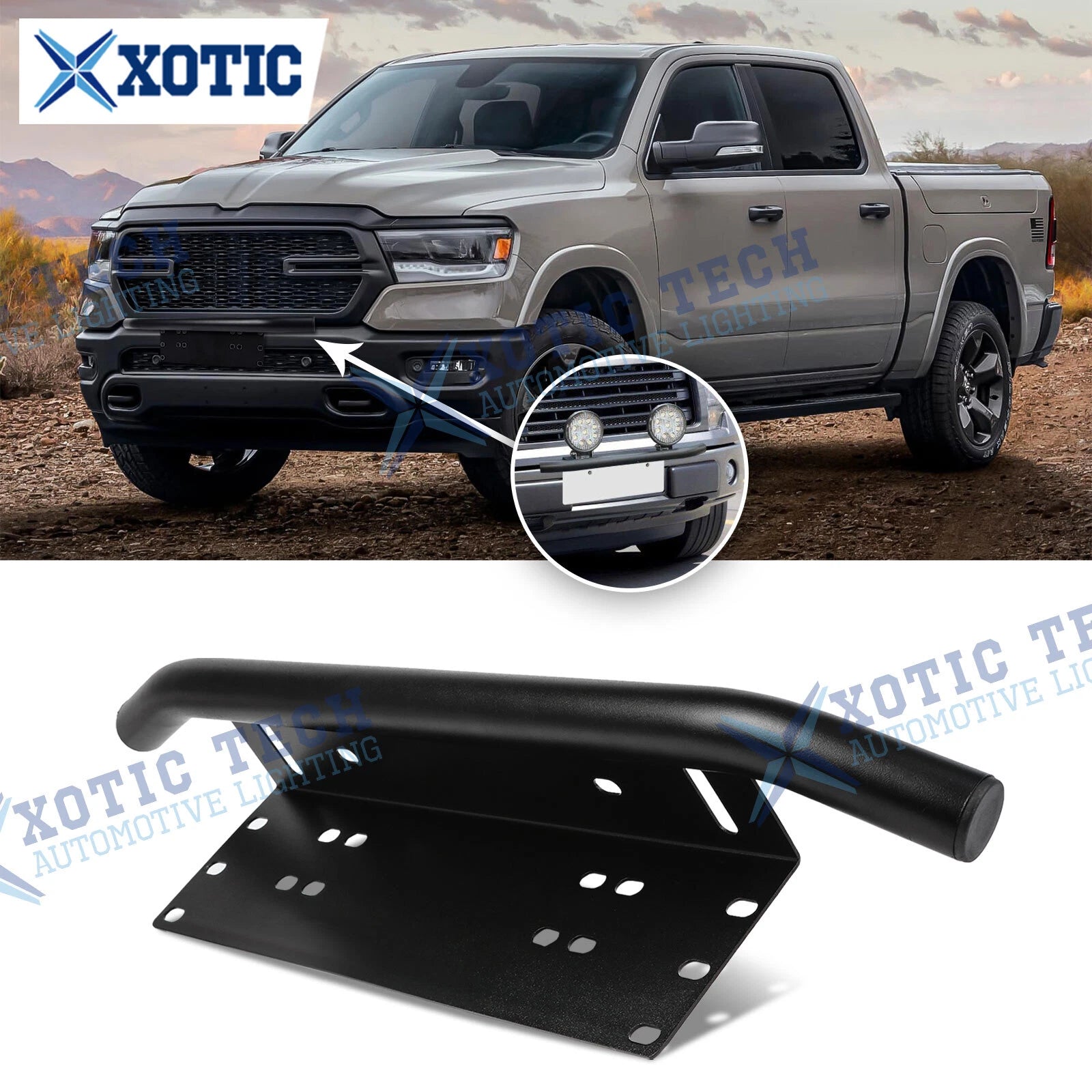 Bumper Bull Bar License Plate Light Holder for Dodge Ram 1500–3500 (2002–2024)