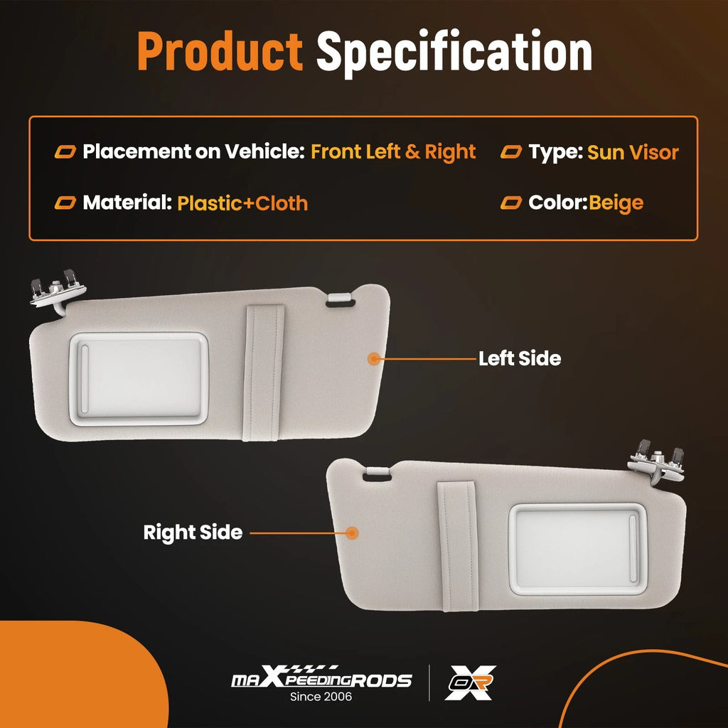 Sun Visor Pair for Toyota Camry (2007–2011) Tan Beige