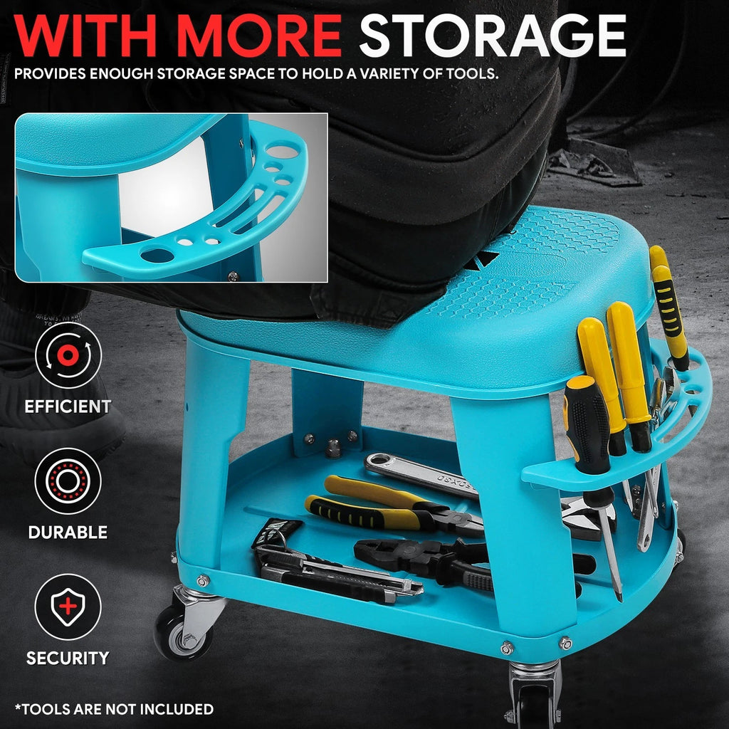 Rolling Garage Stool for Blue 300 LBs Mobile Seat (360-Degree)