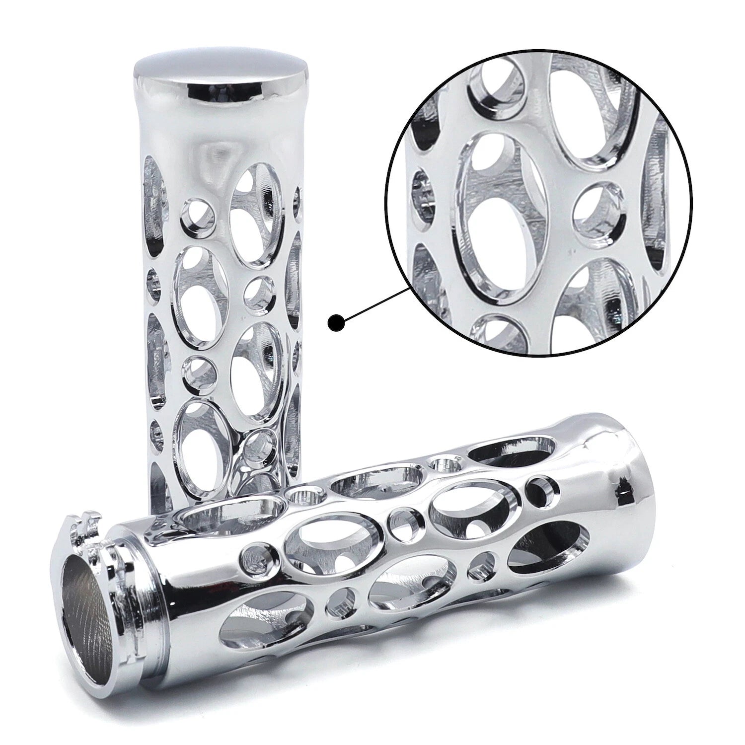 Chrome Hand Grips for Kawasaki Nomad Drifter Vulcan 1600 / Harley FXDL Dyna Low Rider (2000–2009)