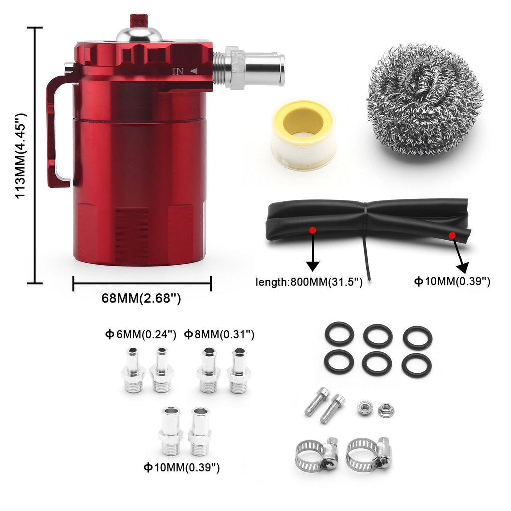 Oil Catch Can Kit with Breather Filter for Universal Applications (Aluminum)