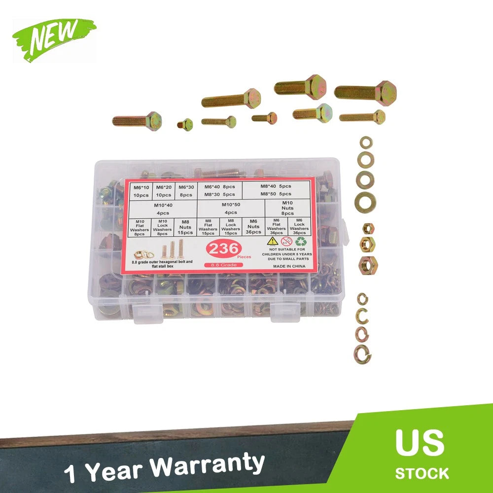 236PCS Metric Bolt and Nut Assortment for Automotive Applications