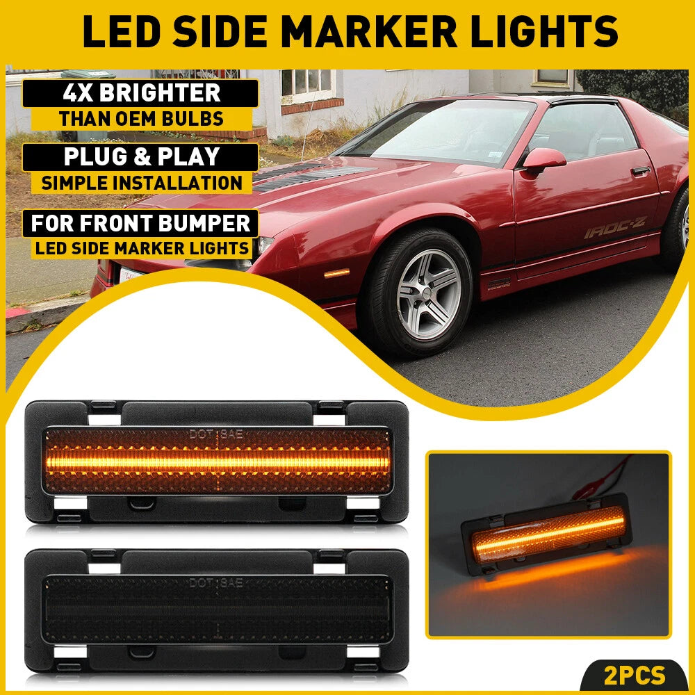 2X Amber Smoked LED Bumper Side Marker Lights for Pontiac Firebird (1982–1992)