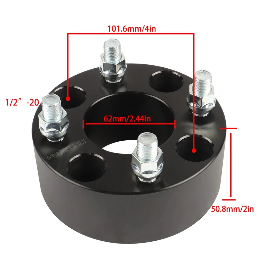 Set of 4 Wheel Spacers for GO Golf Cart (4x2", 4x4", 62mm Hub Bore, 1/2x20 Studs)