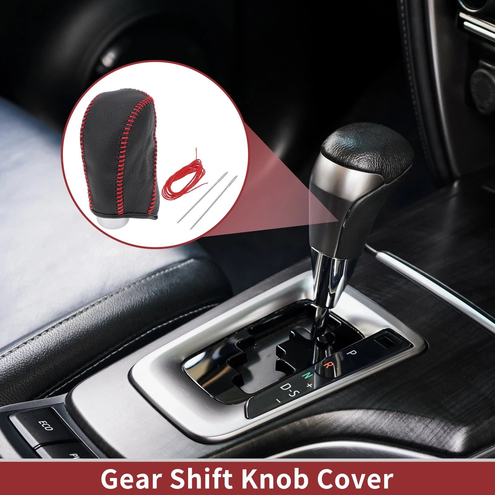 1 Pc Gear Shift Knob Cover for Subaru Forester (2014–2017) Pebbled Black Red