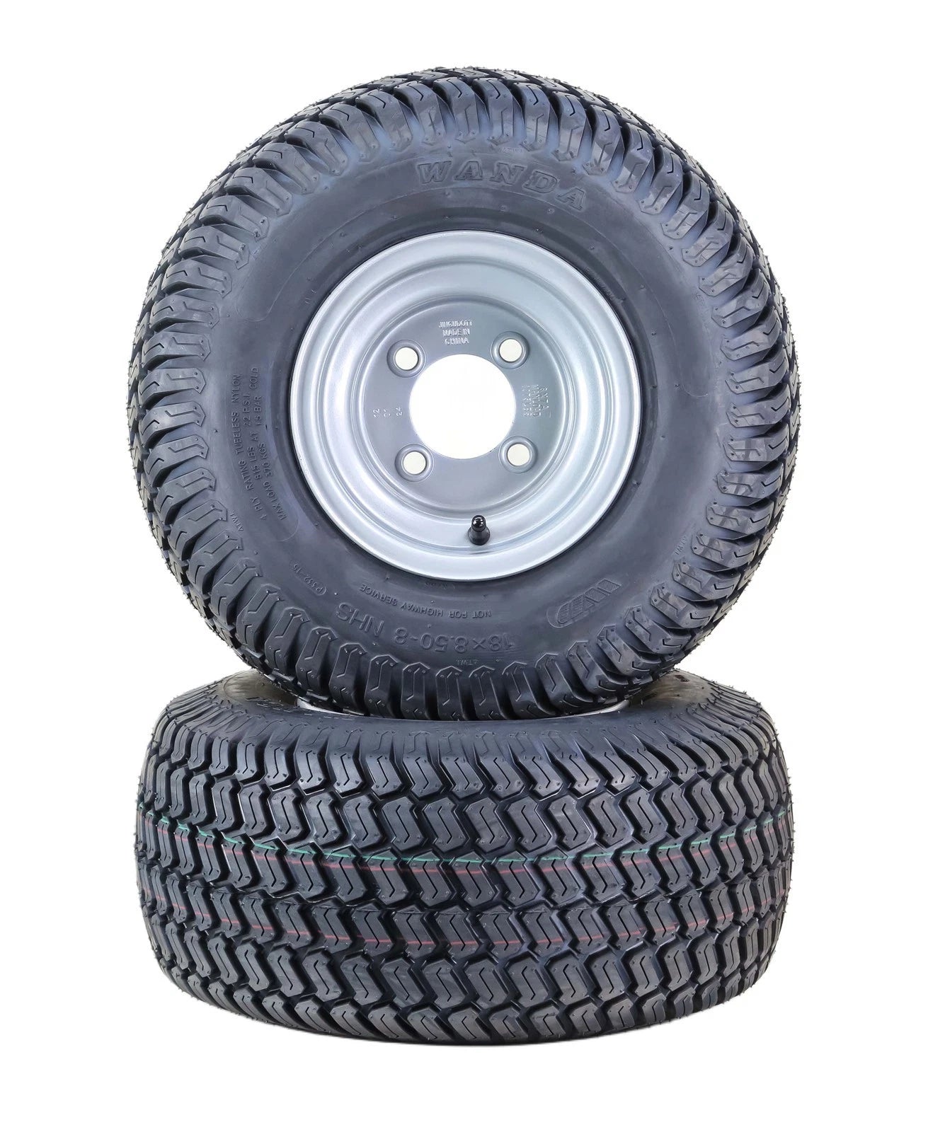 Set of 2 Lawn Mower Tires 18X8.5-8 4-Ply with 4x4" Silver Wheel (13028)