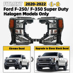 Halogen Headlights Pair for Ford F-250 Super Duty (2020–2022) Black Bezel