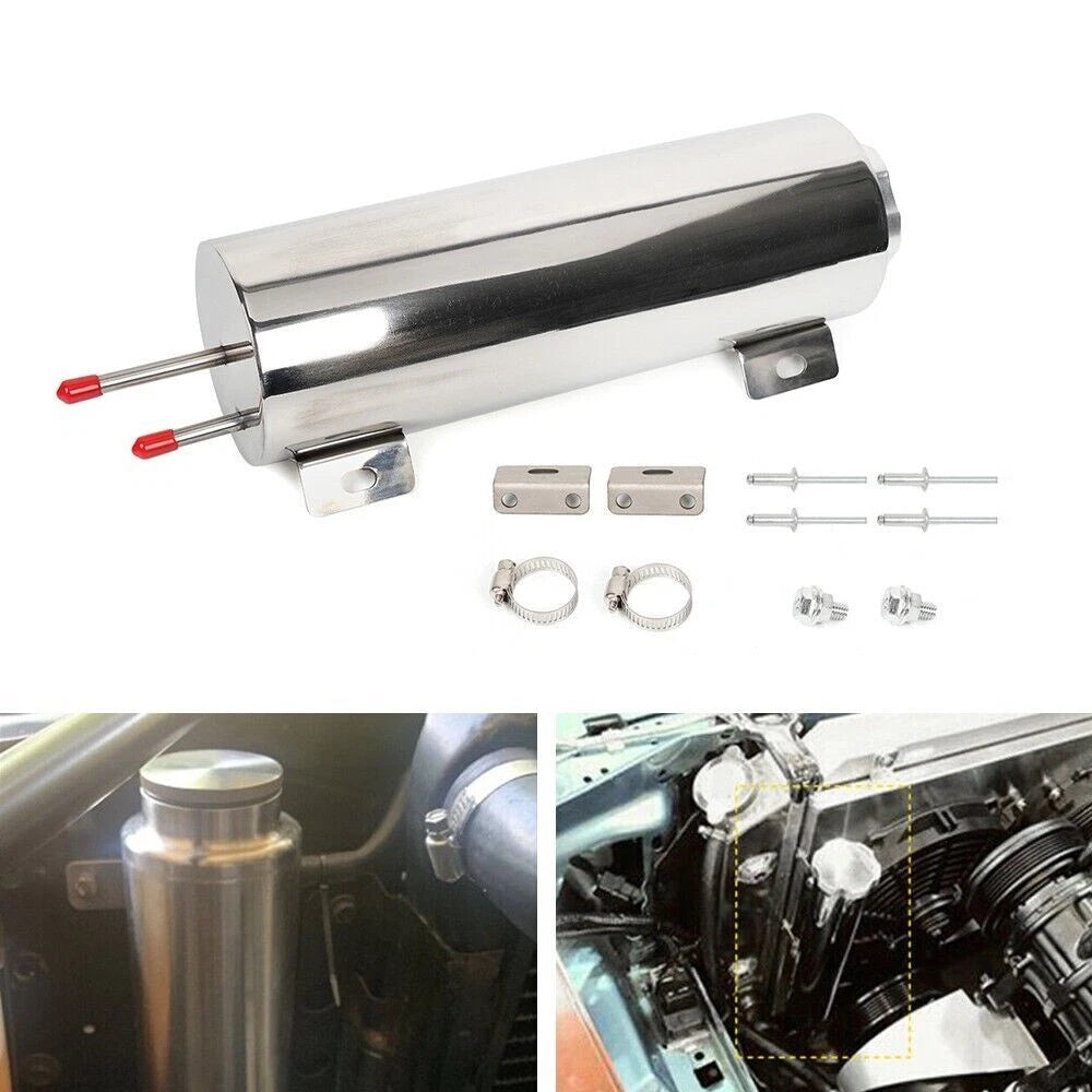 3" X 10" Polished Stainless Steel Radiator Coolant Overflow Tank