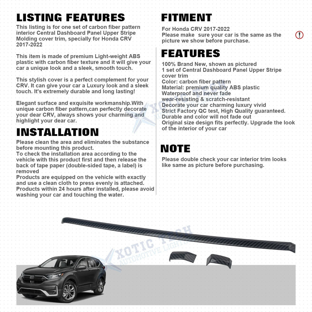 Carbon Fiber Style Central Dash Panel Upper Stripe for Honda CR-V (2017-2022)