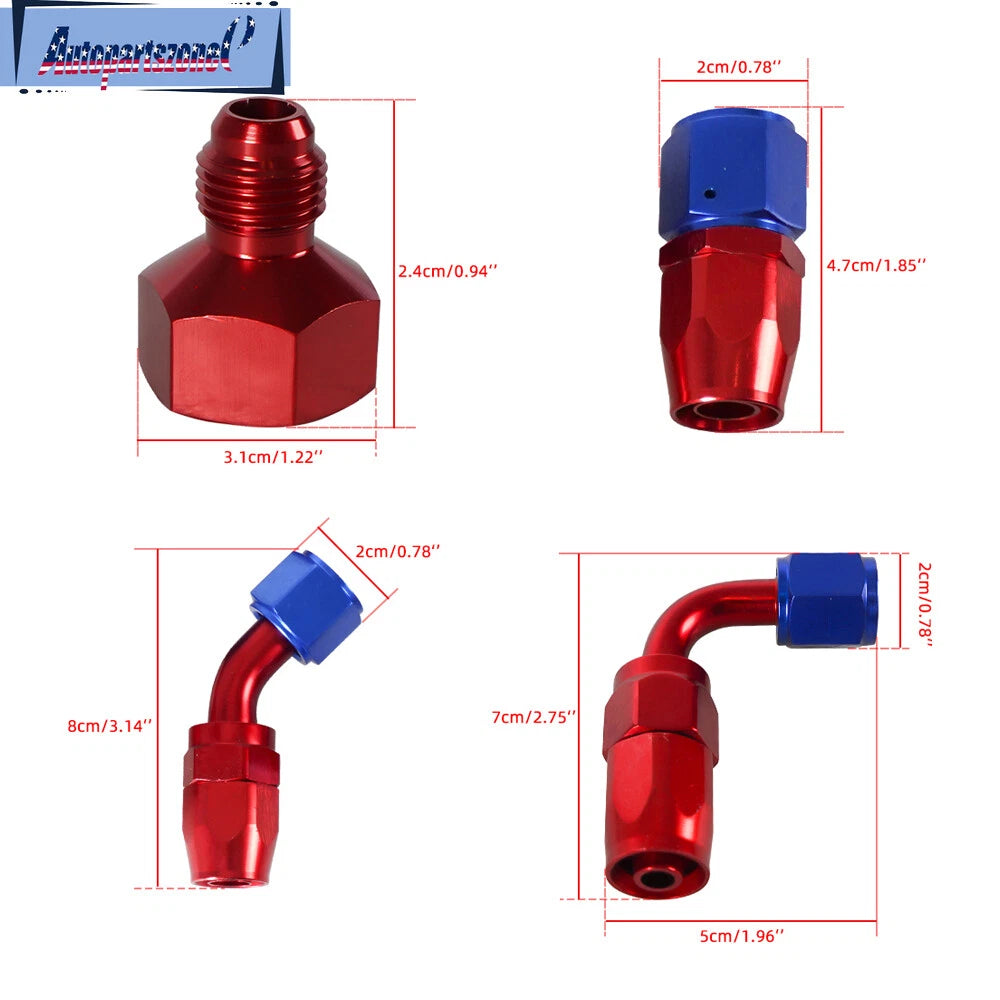 6AN AN6 12FT Nylon Braided Oil Fuel Line + Fitting Hose End Adapter Kit