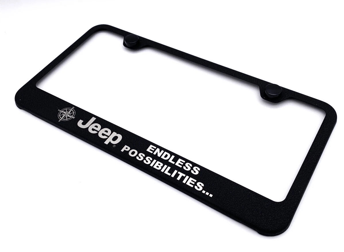 License Plate Frame Black OEM Replacement with Jeep Script Logo for Jeep Wrangler (2007–2026)
