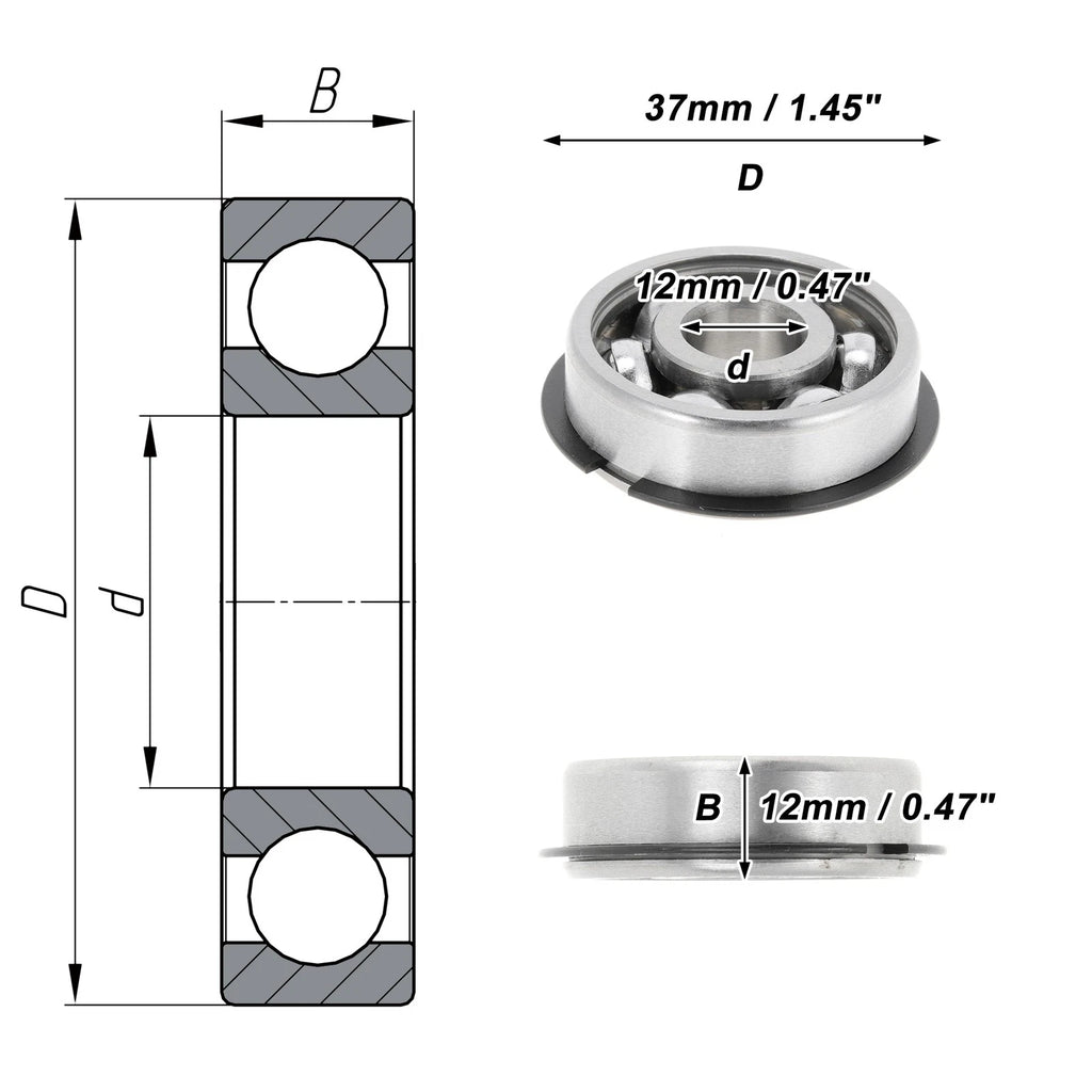 Deep Groove Ball Bearing 12x37x12mm for Scooter Skateboard (P0)