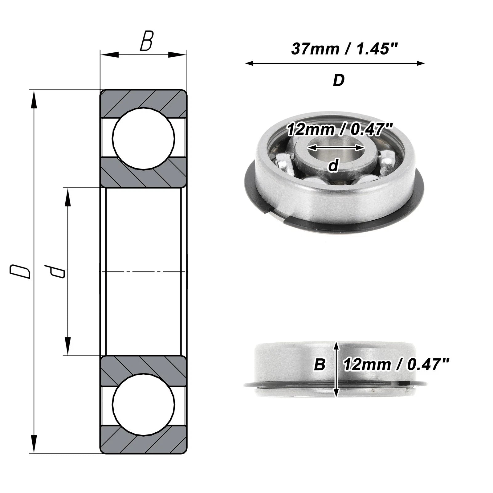 Deep Groove Ball Bearing 12x37x12mm for Scooter Skateboard (P0)