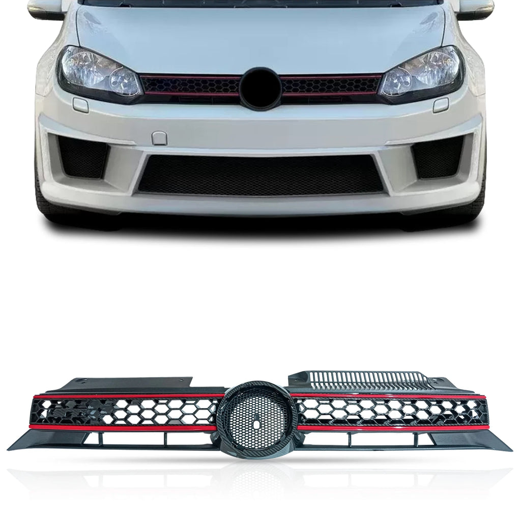 Sport Grill for VW MK6 Golf/GTI/Jetta (2010–2014) Carbon Fiber Black Red Trim